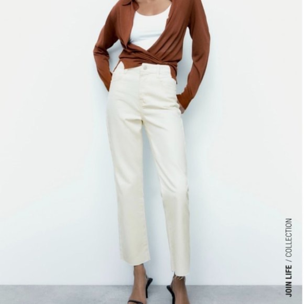 Zara High Rise Straight Ecru Jeans